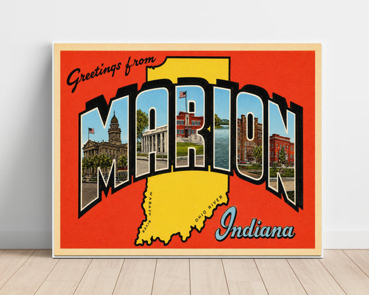 Greetings from Marion, Indiana Postcard - 16x20 Unframed Print