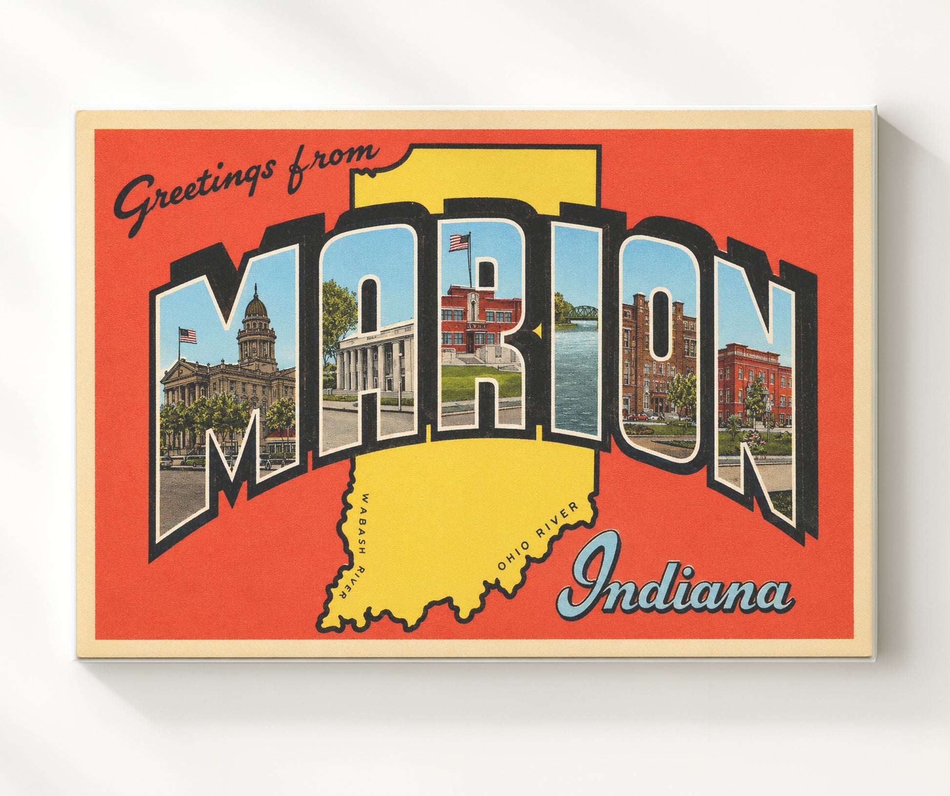 Greetings from Marion, Indiana 8x10 Canvas vintage postcard wall art