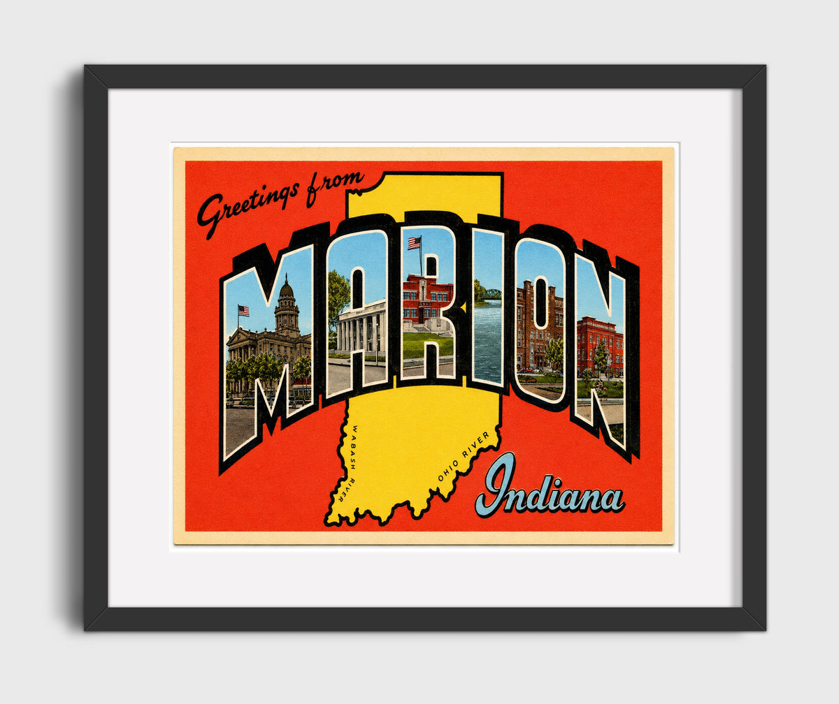 Greetings from Marion, Indiana 16x20 Gallery Frame vintage postcard wall art