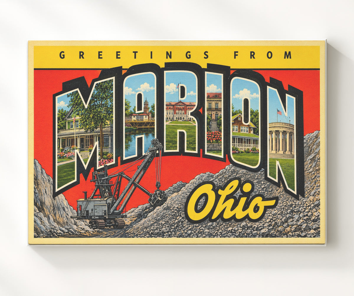 Greetings from Marion, Ohio 8x10 Canvas vintage postcard wall art