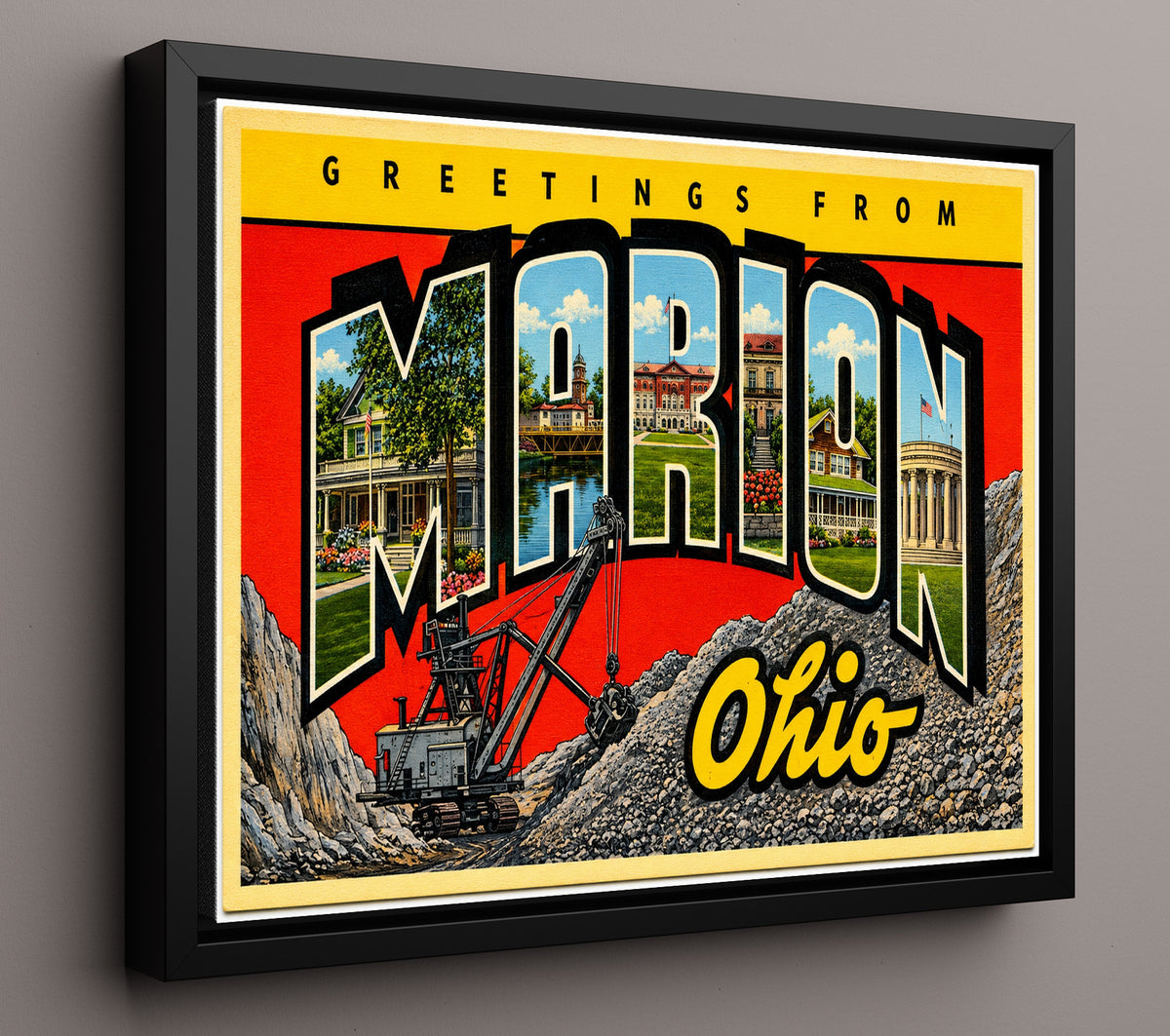 Greetings from Marion, Ohio 8x10 Framed Canvas vintage postcard wall art