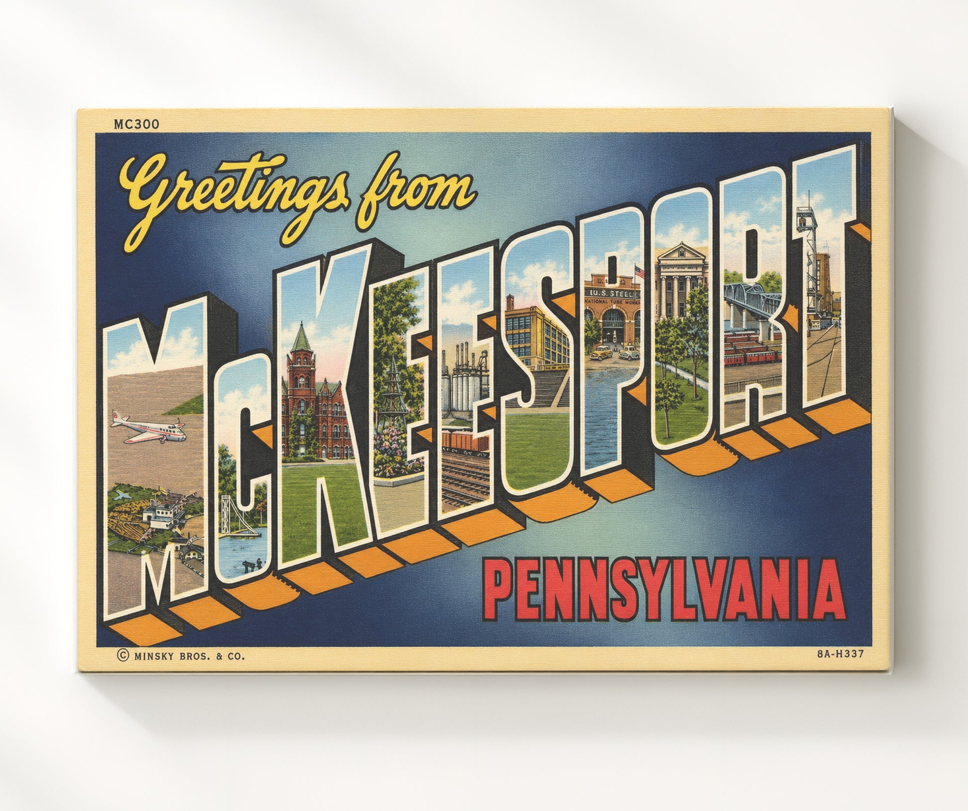 McKeesport, Pennsylvania Vintage Postcard - Vintage American Wall Art 16x20 Canvas Wall Art wall art print – canvas decor