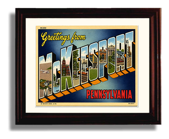 Greetings from McKeesport, Pennsylvania 8x10 Beveled Frame vintage postcard wall art