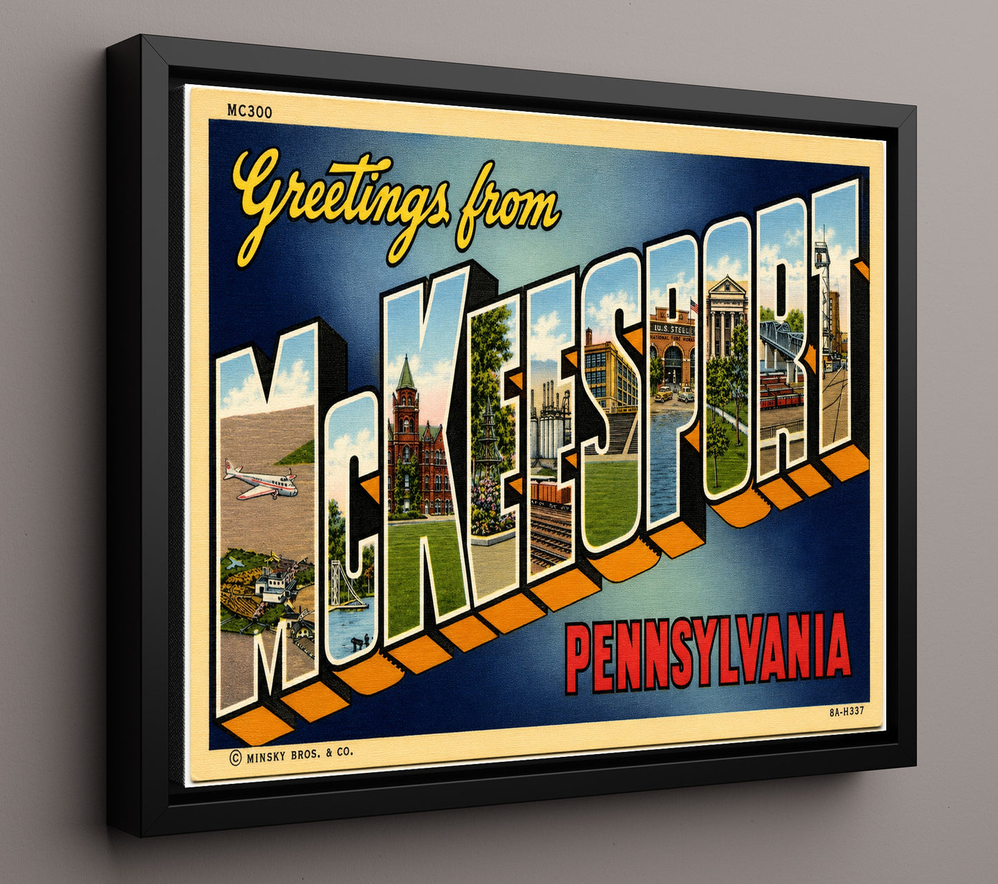 McKeesport, Pennsylvania Vintage Postcard - Vintage American Wall Art 16x20 Floating Canvas Display wall art print – framed decor