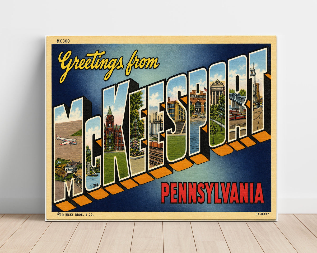 Greetings from McKeesport, Pennsylvania 8x10 Unframed Print vintage postcard wall art