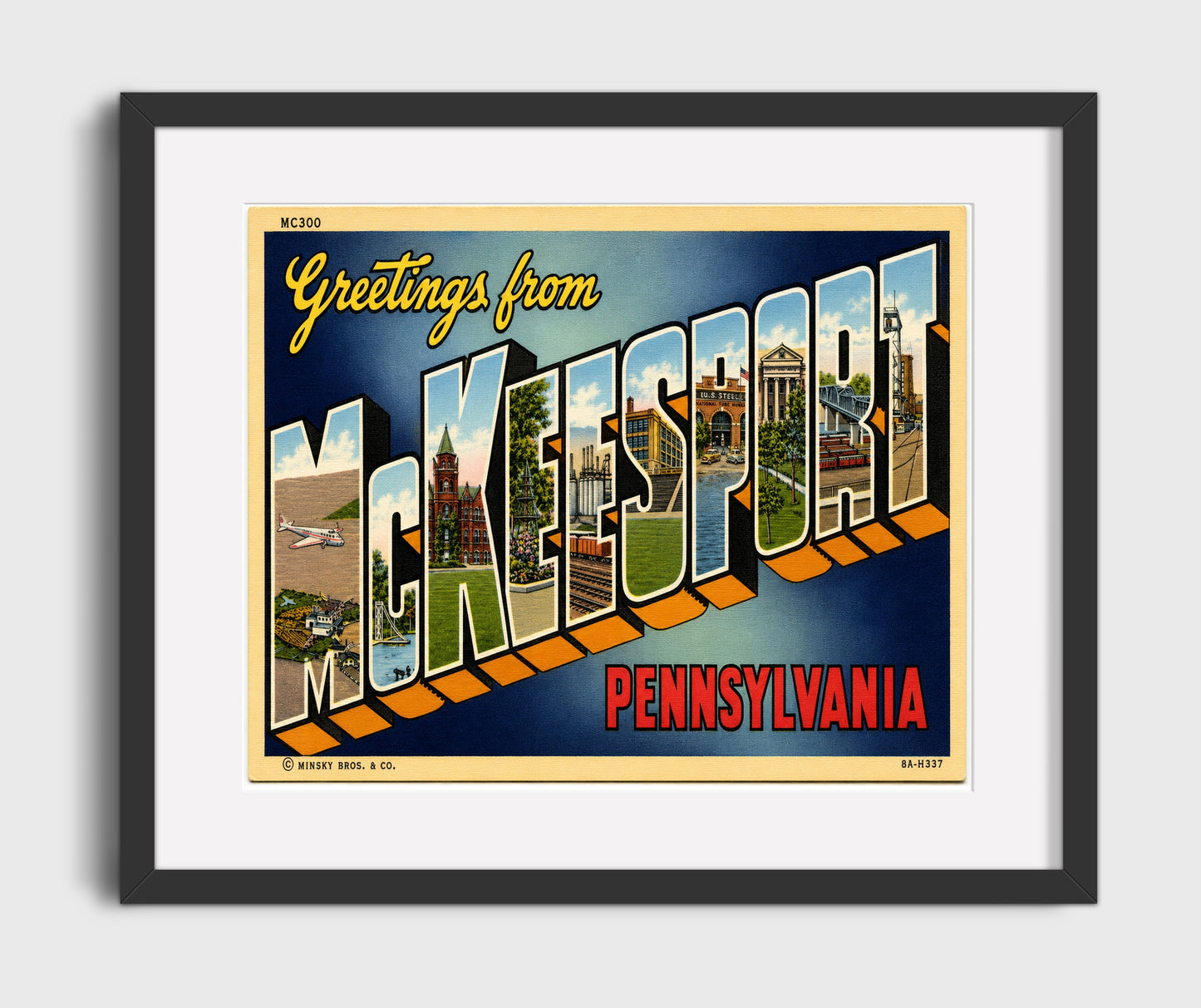 McKeesport, Pennsylvania Vintage Postcard - Vintage American Wall Art 16x20 Gallery Framed Artwork wall art print – framed decor