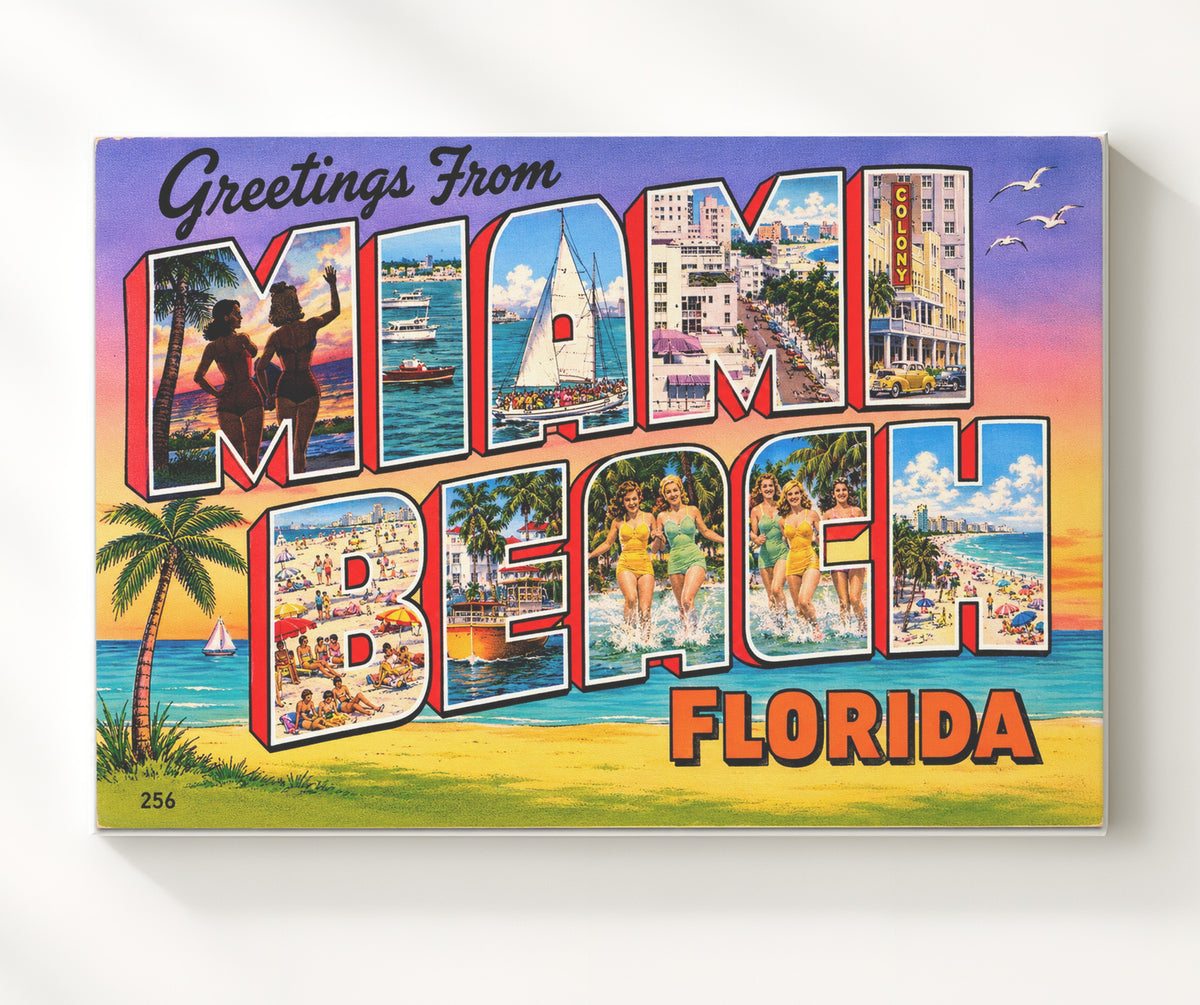Greetings from Miami Beach, Florida 8x10 Canvas vintage postcard wall art
