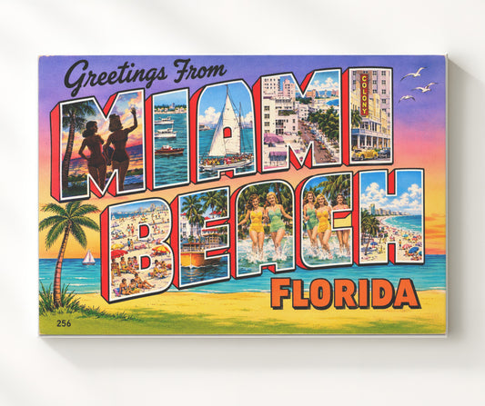 Greetings from Miami Beach, Florida 8x10 Canvas vintage postcard wall art