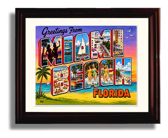 Greetings from Miami Beach, Florida 8x10 Beveled Frame vintage postcard wall art