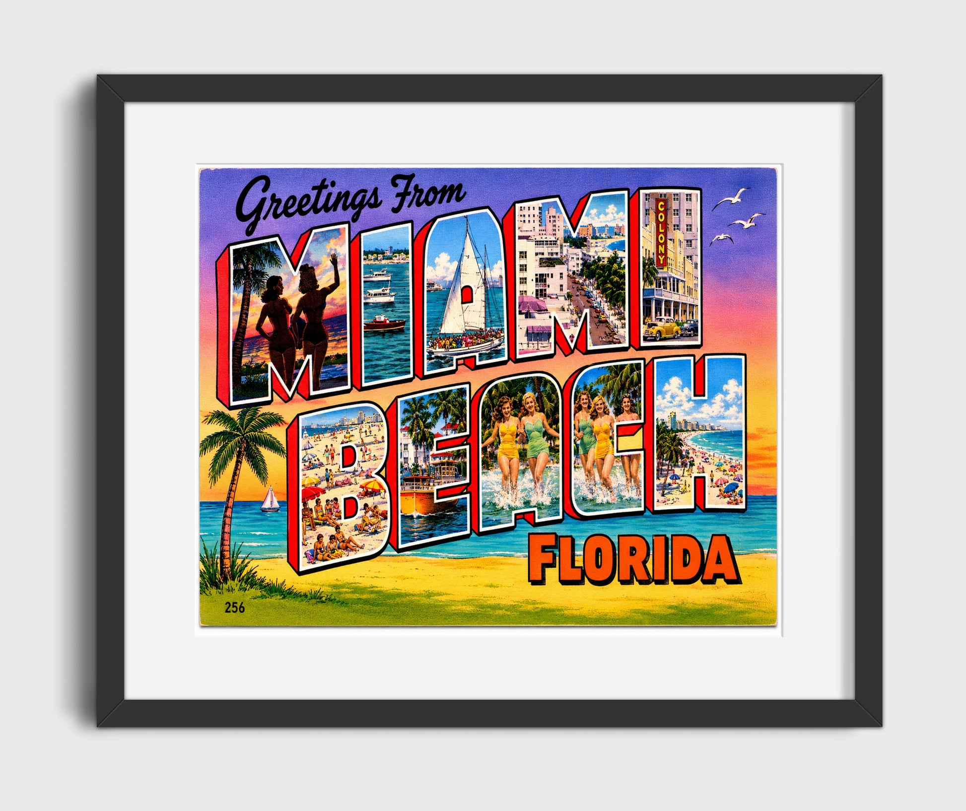 Miami Beach, Florida Vintage Postcard - Vintage American Wall Art 16x20 Gallery Framed Artwork wall art print – framed decor