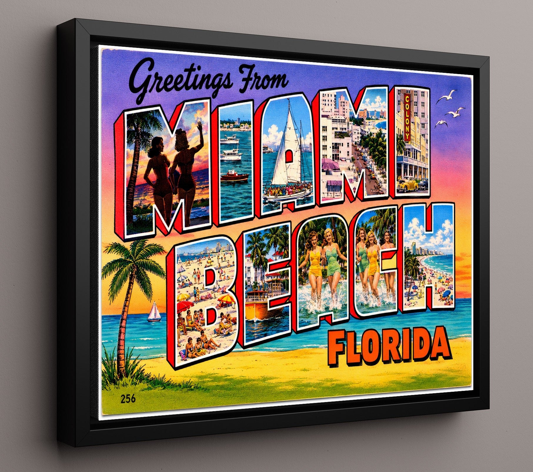 Greetings from Miami Beach, Florida 8x10 Framed Canvas vintage postcard wall art