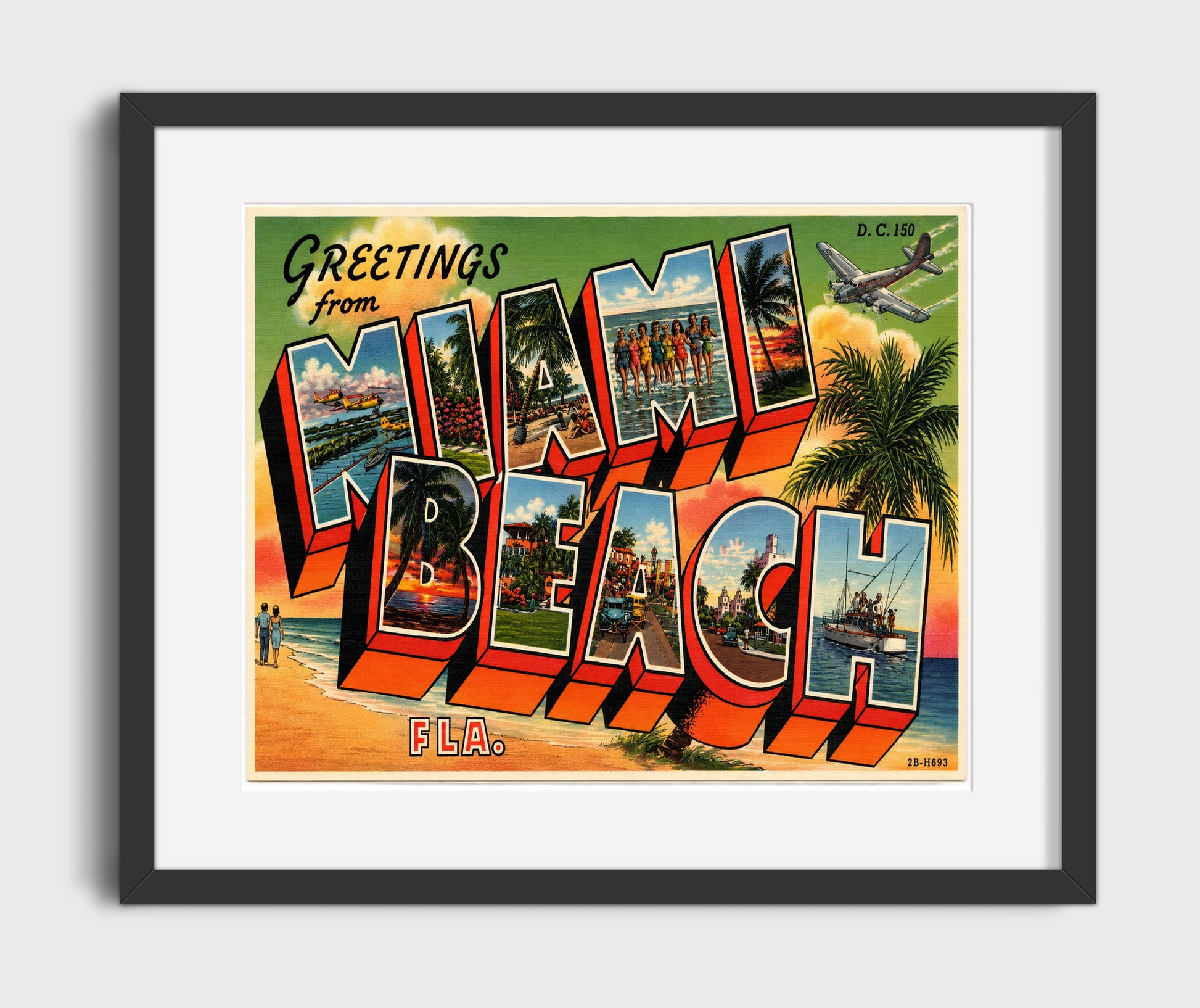 Miami Beach Florida Variant Vintage Postcard - Vintage American Wall Art 16x20 Gallery Framed Artwork wall art print – framed decor