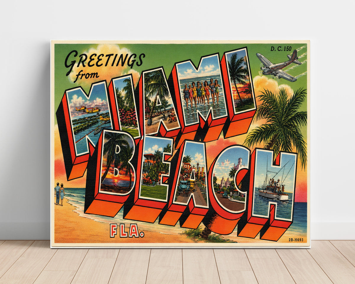 Greetings from Miami Beach, Florida - Alternate Design 8x10 Unframed Print vintage postcard wall art