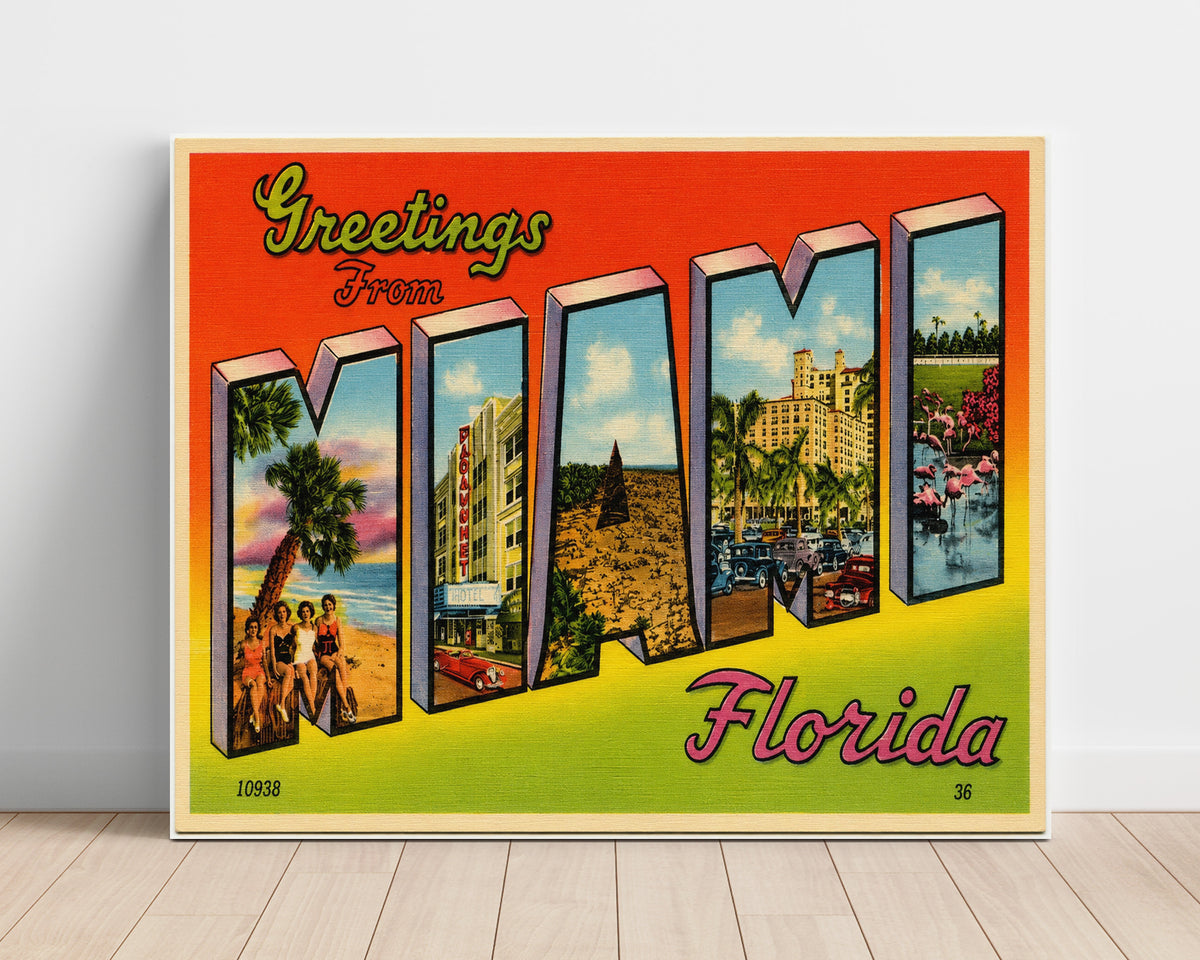 Greetings from Miami, Florida 8x10 Unframed Print vintage postcard wall art