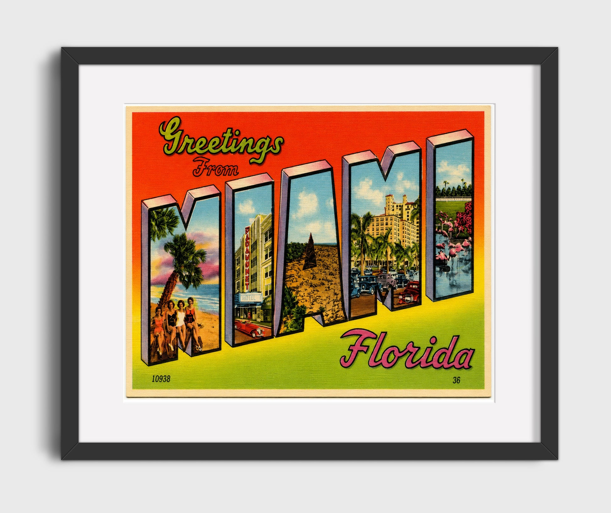 Greetings from Miami, Florida 16x20 Gallery Frame vintage postcard wall art