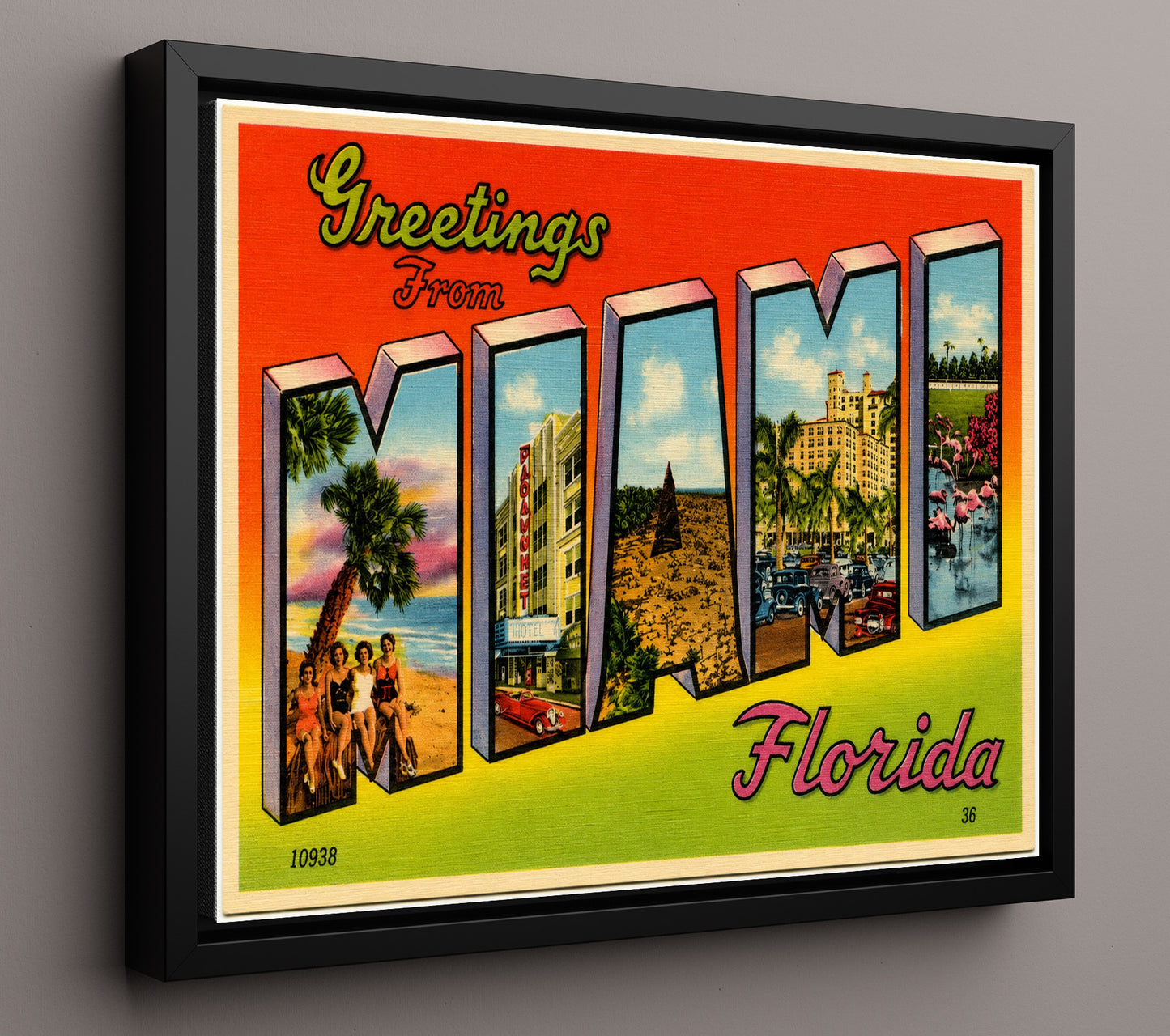 Greetings from Miami, Florida 8x10 Framed Canvas vintage postcard wall art