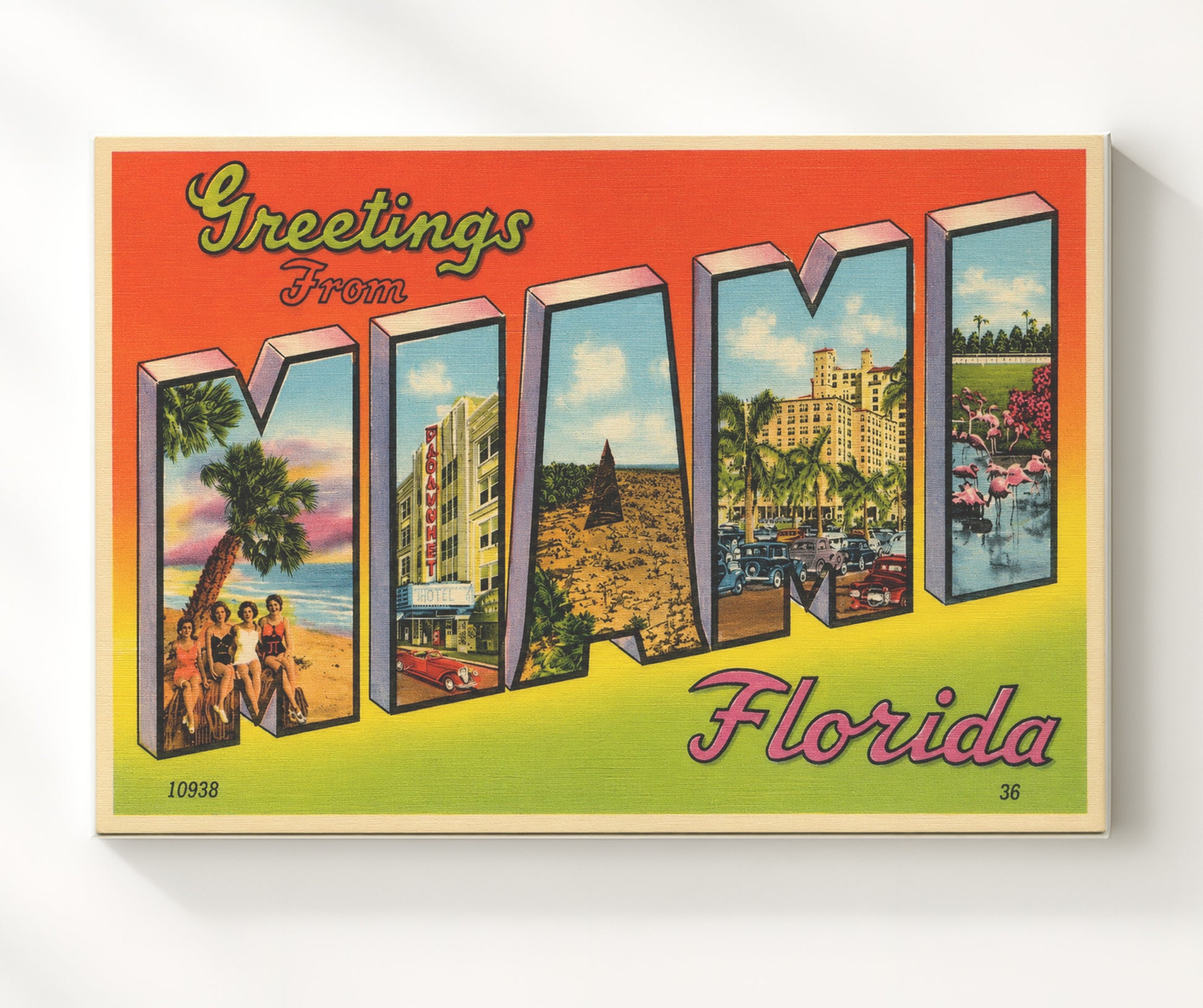 Miami, Florida Vintage Postcard - Vintage American Wall Art 16x20 Canvas Wall Art wall art print – canvas decor