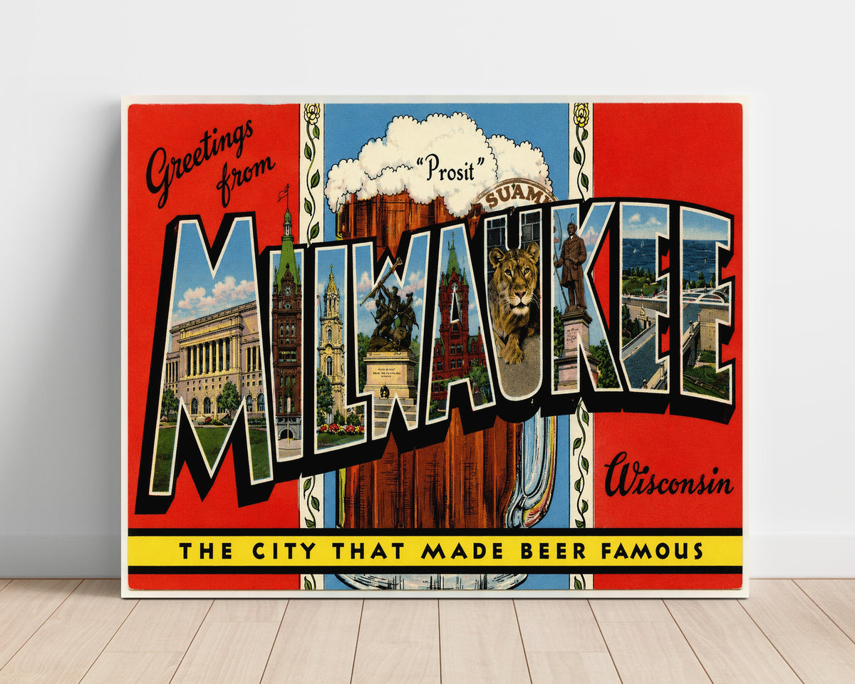 Greetings from Milwaukee, Wisconsin 8x10 Unframed Print vintage postcard wall art