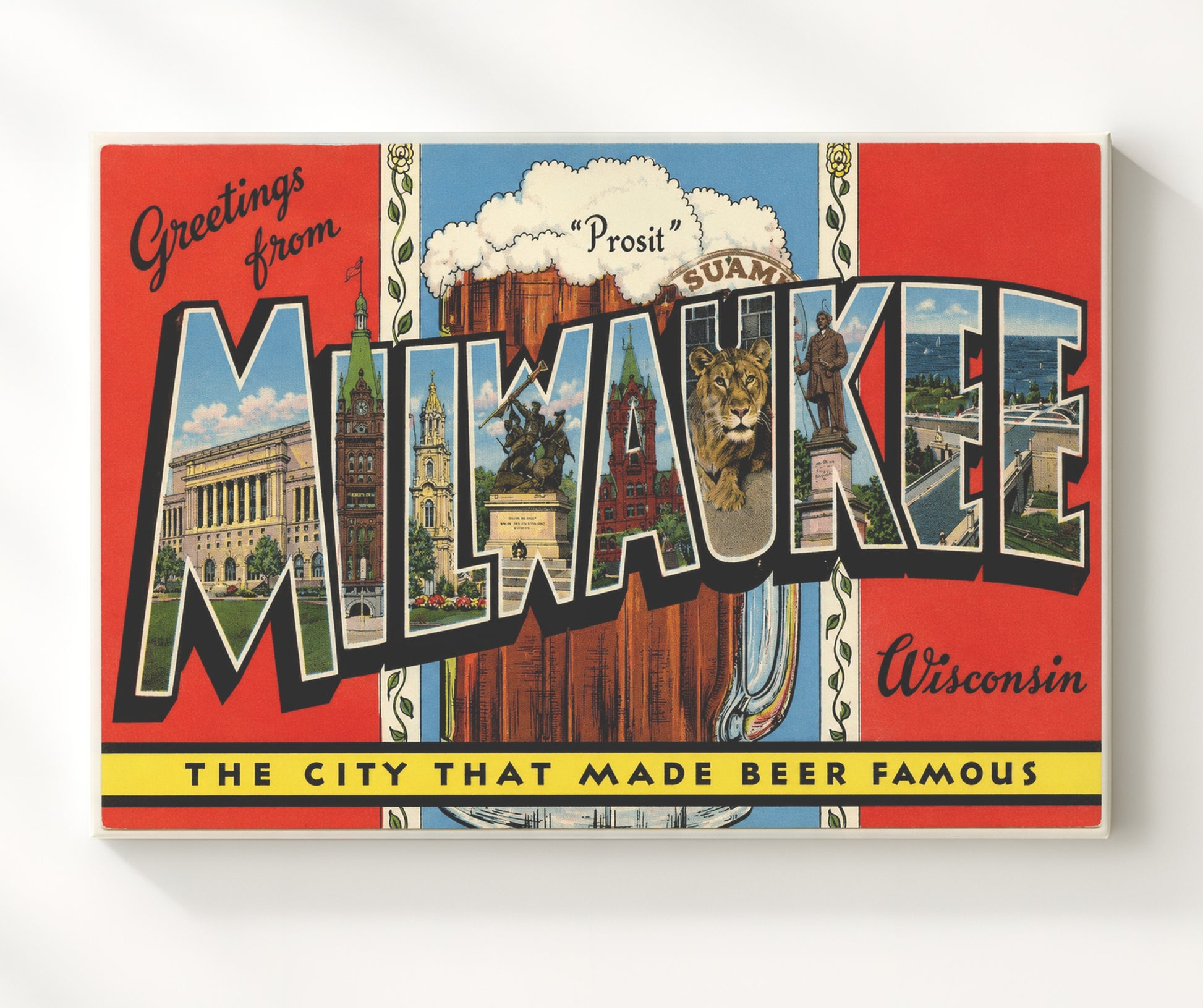Milwaukee, Wisconsin Vintage Postcard - Vintage American Wall Art 16x20 Canvas Wall Art wall art print – canvas decor