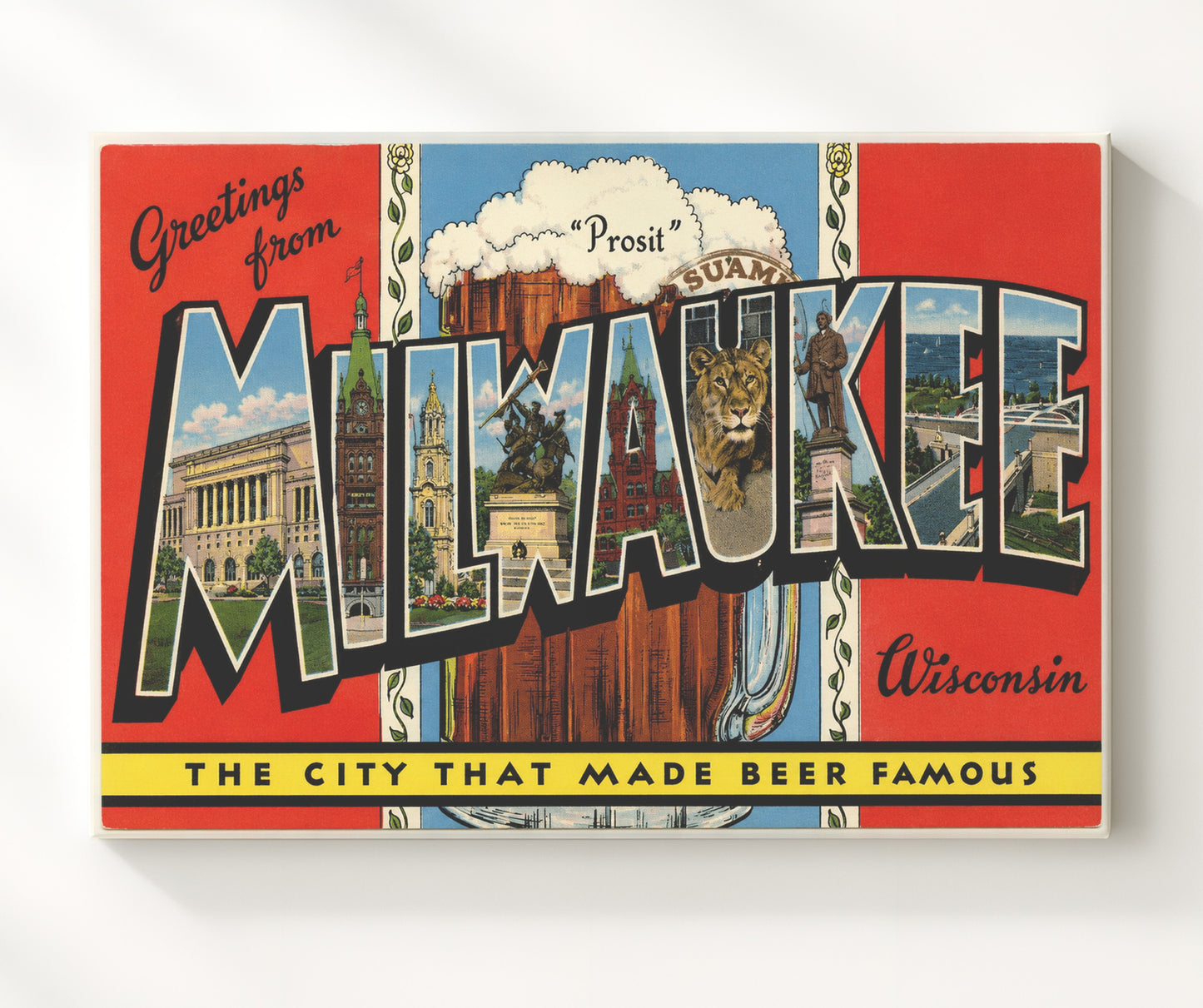 Greetings from Milwaukee, Wisconsin 8x10 Canvas vintage postcard wall art