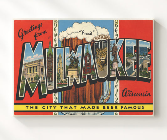 Greetings from Milwaukee, Wisconsin 8x10 Canvas vintage postcard wall art
