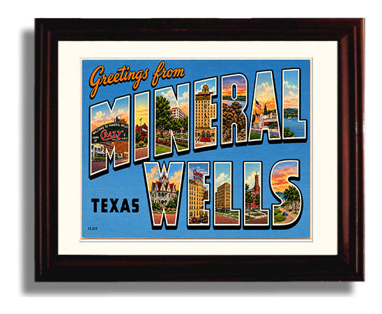 Mineral Wells, Texas Vintage Postcard - Vintage American Wall Art Framed 8x10 Matted Beveled Frame wall art print – framed decor
