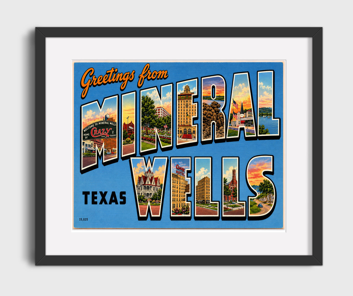 Mineral Wells, Texas Vintage Postcard - Vintage American Wall Art 16x20 Gallery Framed Artwork wall art print – framed decor