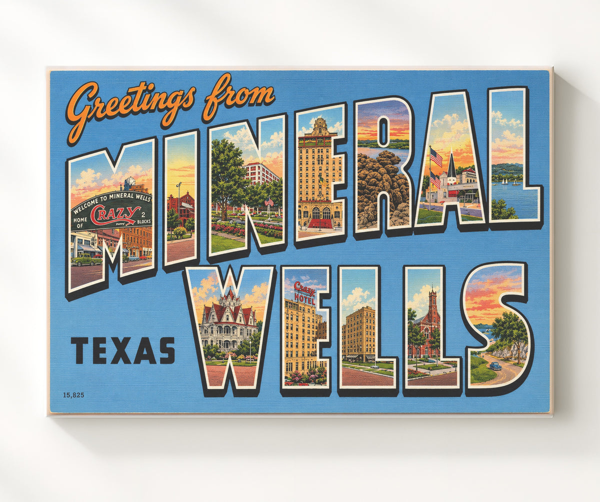Greetings from Mineral Wells, Texas 8x10 Canvas vintage postcard wall art