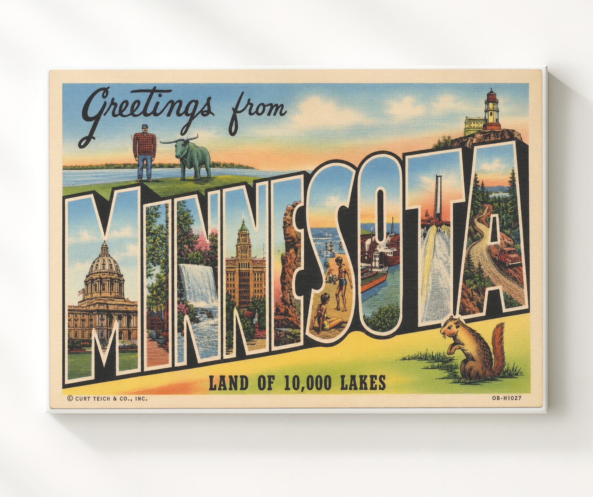 Minnesota Land of 10000 Lakes Vintage Postcard - Vintage American Wall Art 16x20 Canvas Wall Art wall art print – canvas decor