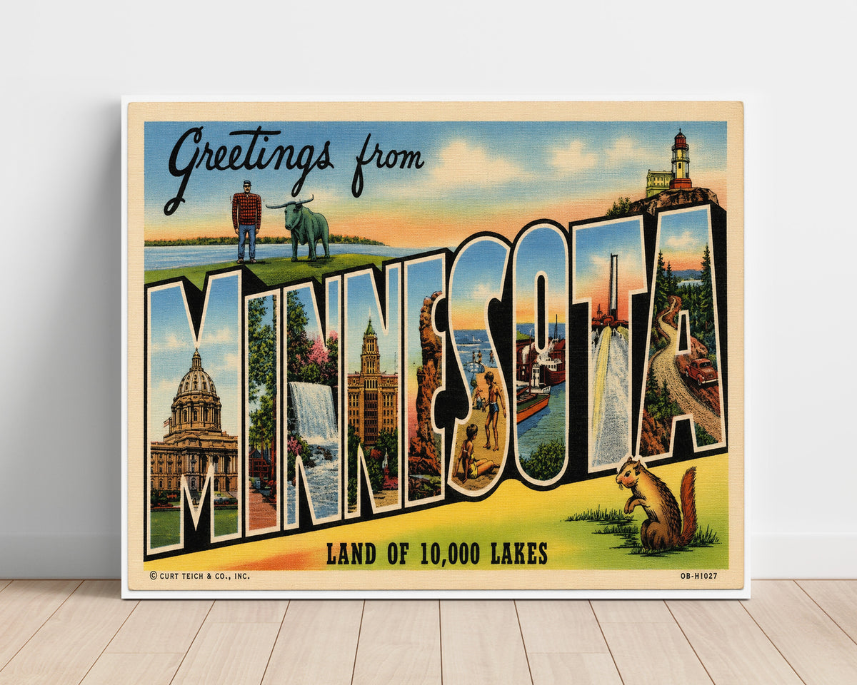 Greetings from Minnesota - Land of 10,000 Lakes 8x10 Unframed Print vintage postcard wall art