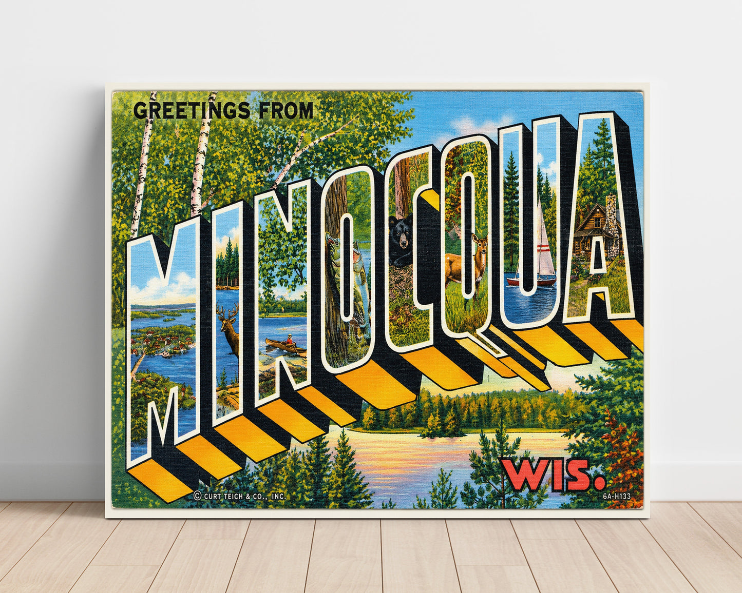 Greetings from Minocqua, Wisconsin - Alternate Design 8x10 Unframed Print vintage postcard wall art