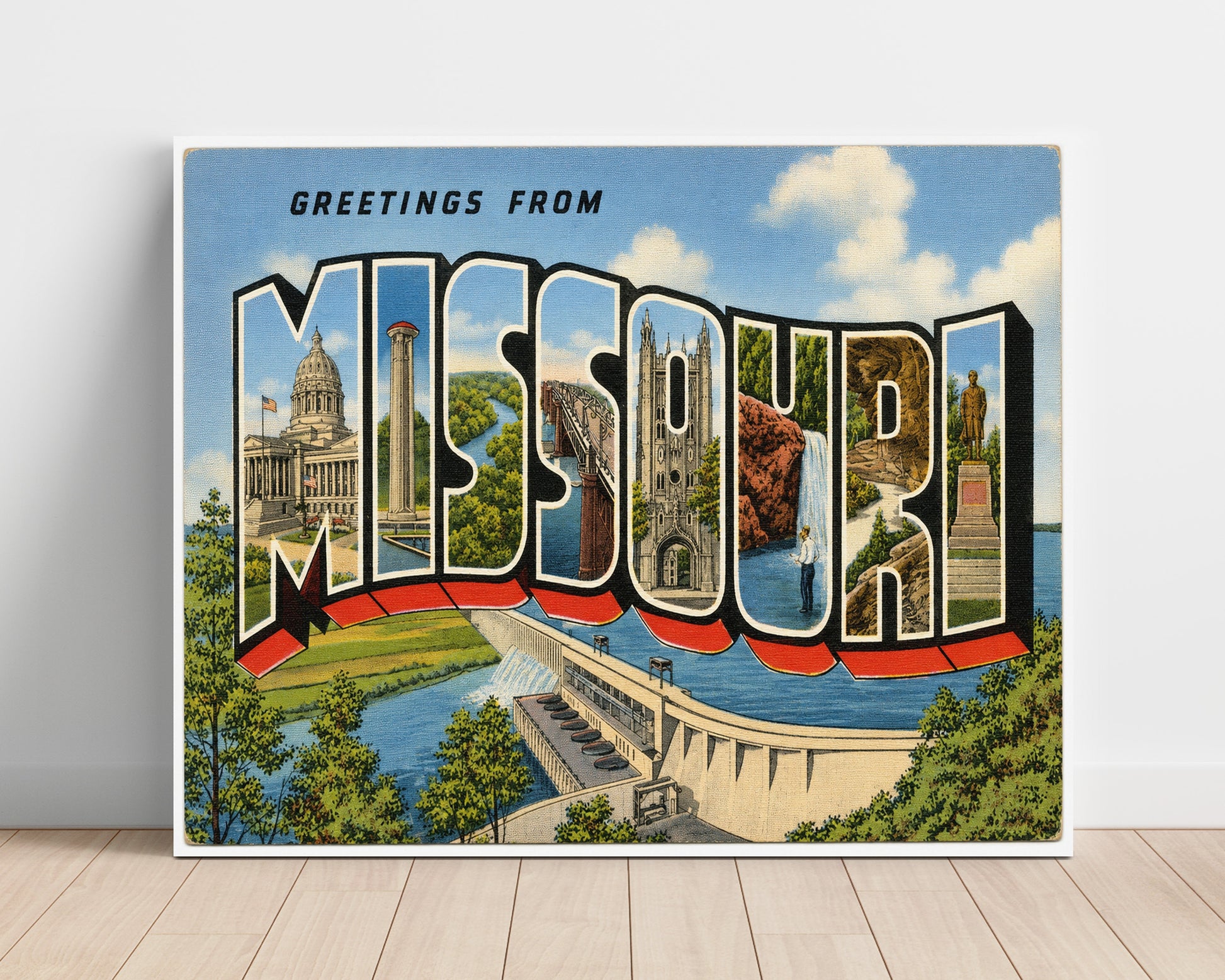 Missouri Dam Scene Vintage Postcard - Vintage American Wall Art Unframed 8x10 in Plastic Sleeve wall art print – unframed decor