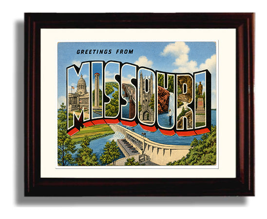 Missouri Dam Scene Vintage Postcard - Vintage American Wall Art Framed 8x10 Matted Beveled Frame wall art print – framed decor