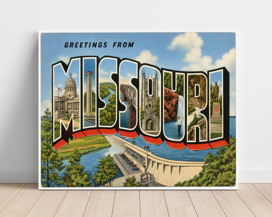 Greetings from Missouri - Dam Scene Postcard - 16x20 Unframed Print