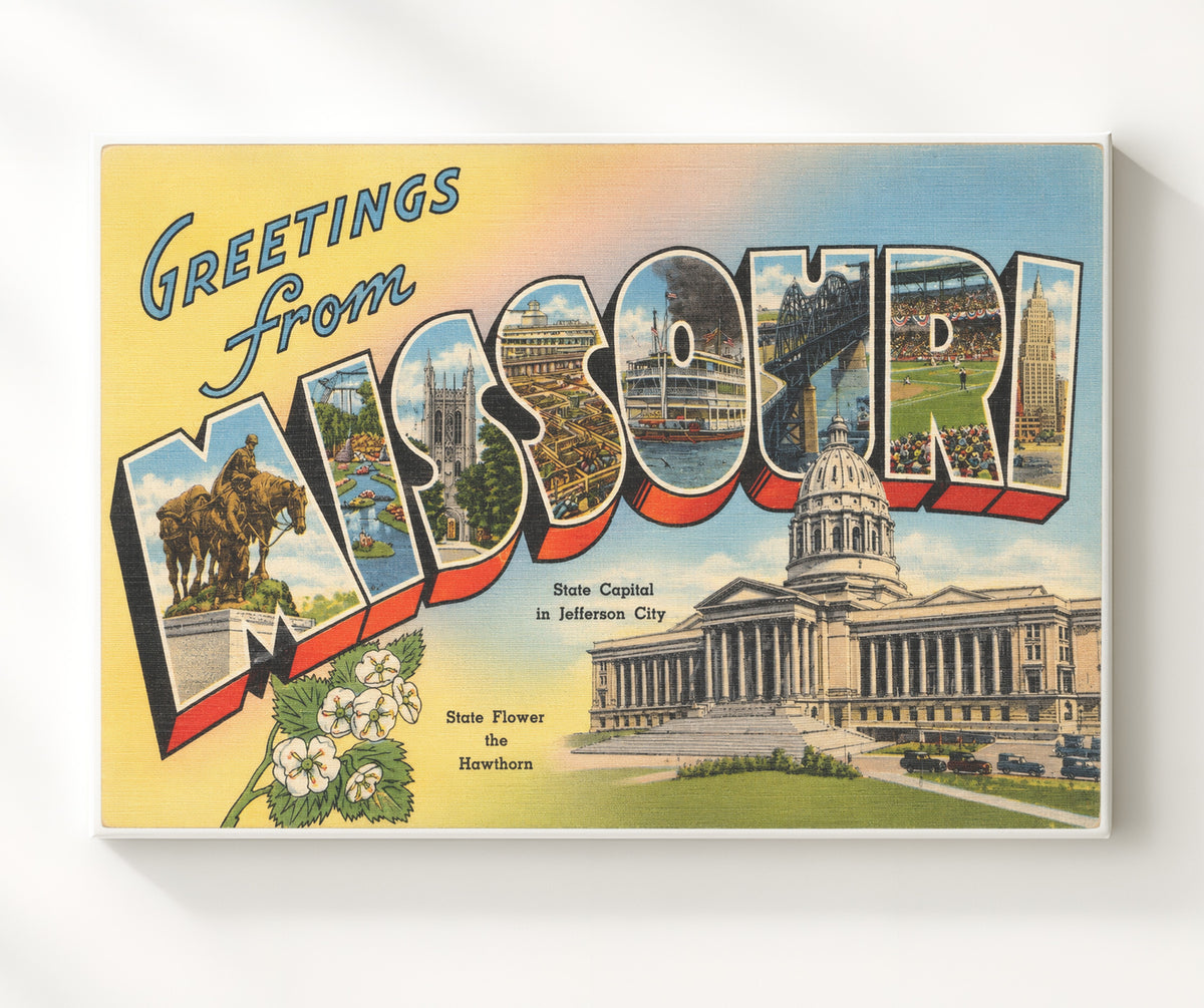 Greetings from Missouri - State Capitol 8x10 Canvas vintage postcard wall art