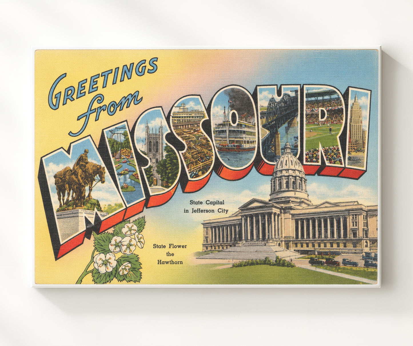 Missouri State Capitol Vintage Postcard - Vintage American Wall Art 16x20 Canvas Wall Art wall art print – canvas decor