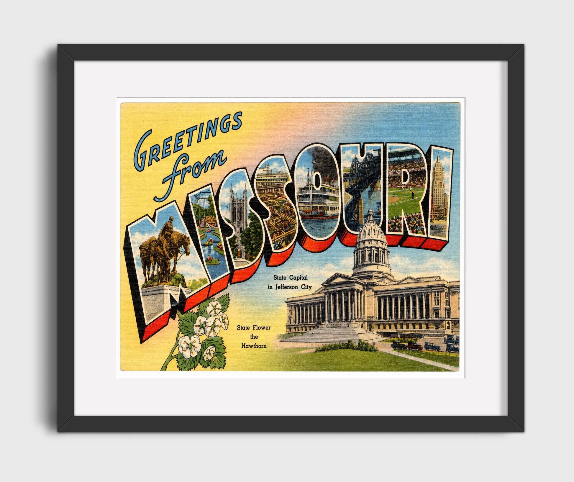 Greetings from Missouri - State Capitol 16x20 Gallery Frame vintage postcard wall art