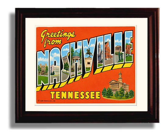 Greetings from Nashville, Tennessee - State Capitol 8x10 Beveled Frame vintage postcard wall art