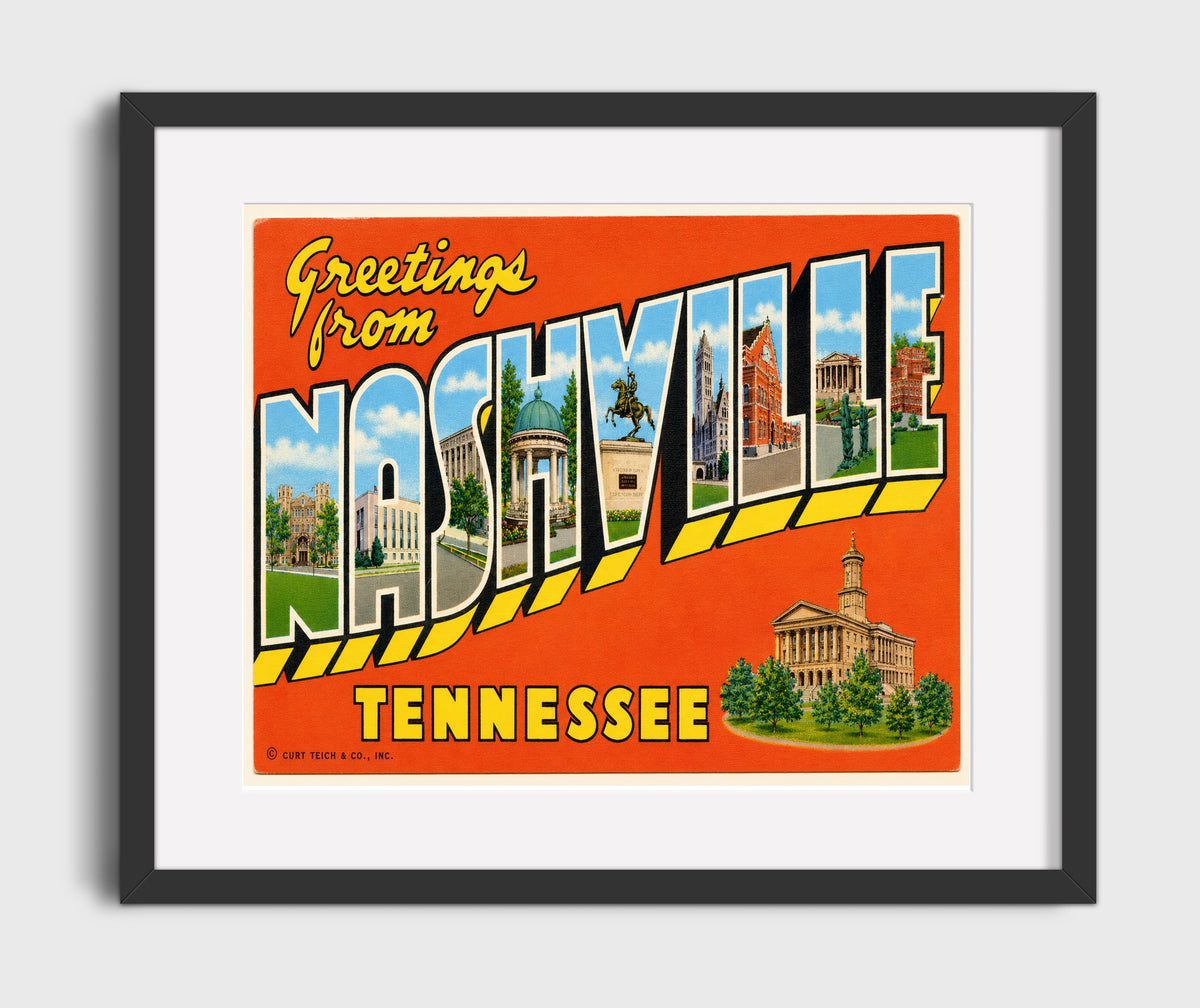 Greetings from Nashville, Tennessee - State Capitol 16x20 Gallery Frame vintage postcard wall art