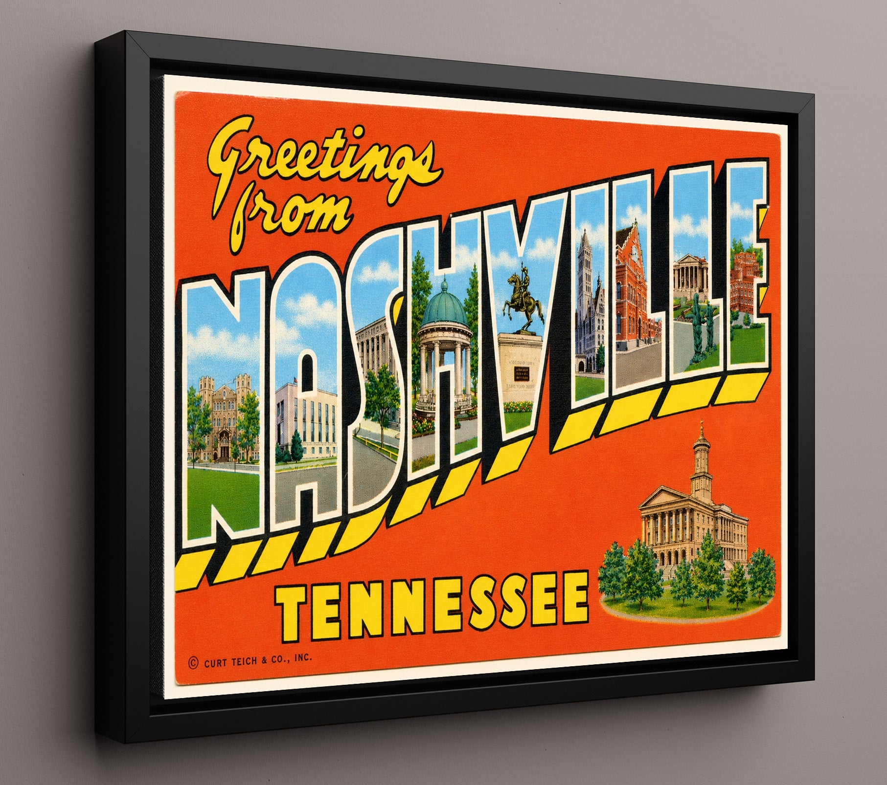 Greetings from Nashville, Tennessee - State Capitol 8x10 Framed Canvas vintage postcard wall art