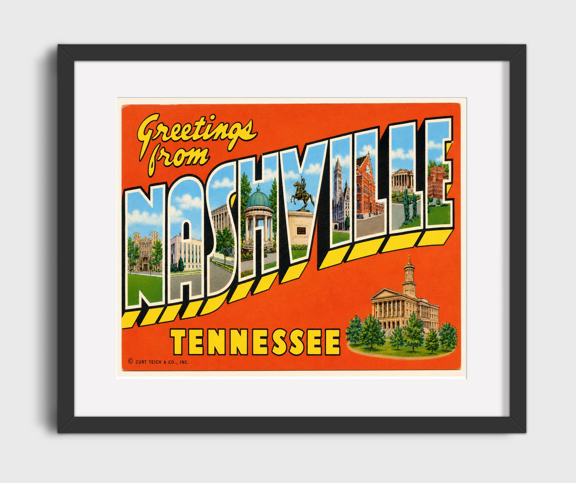 Nashville Tennessee Capitol Vintage Postcard - Vintage American Wall Art 16x20 Gallery Framed Artwork wall art print – framed decor