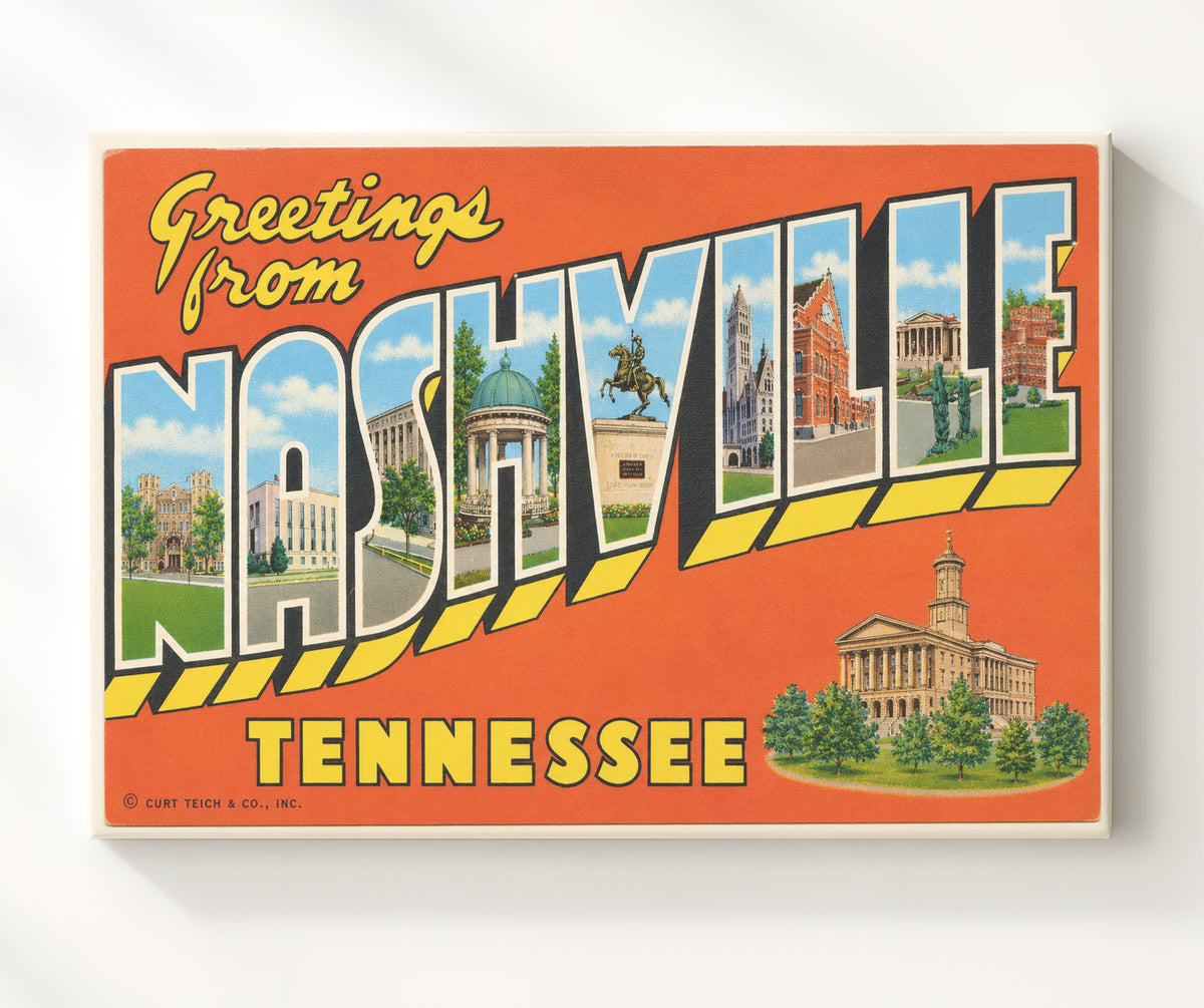 Greetings from Nashville, Tennessee - State Capitol 8x10 Canvas vintage postcard wall art