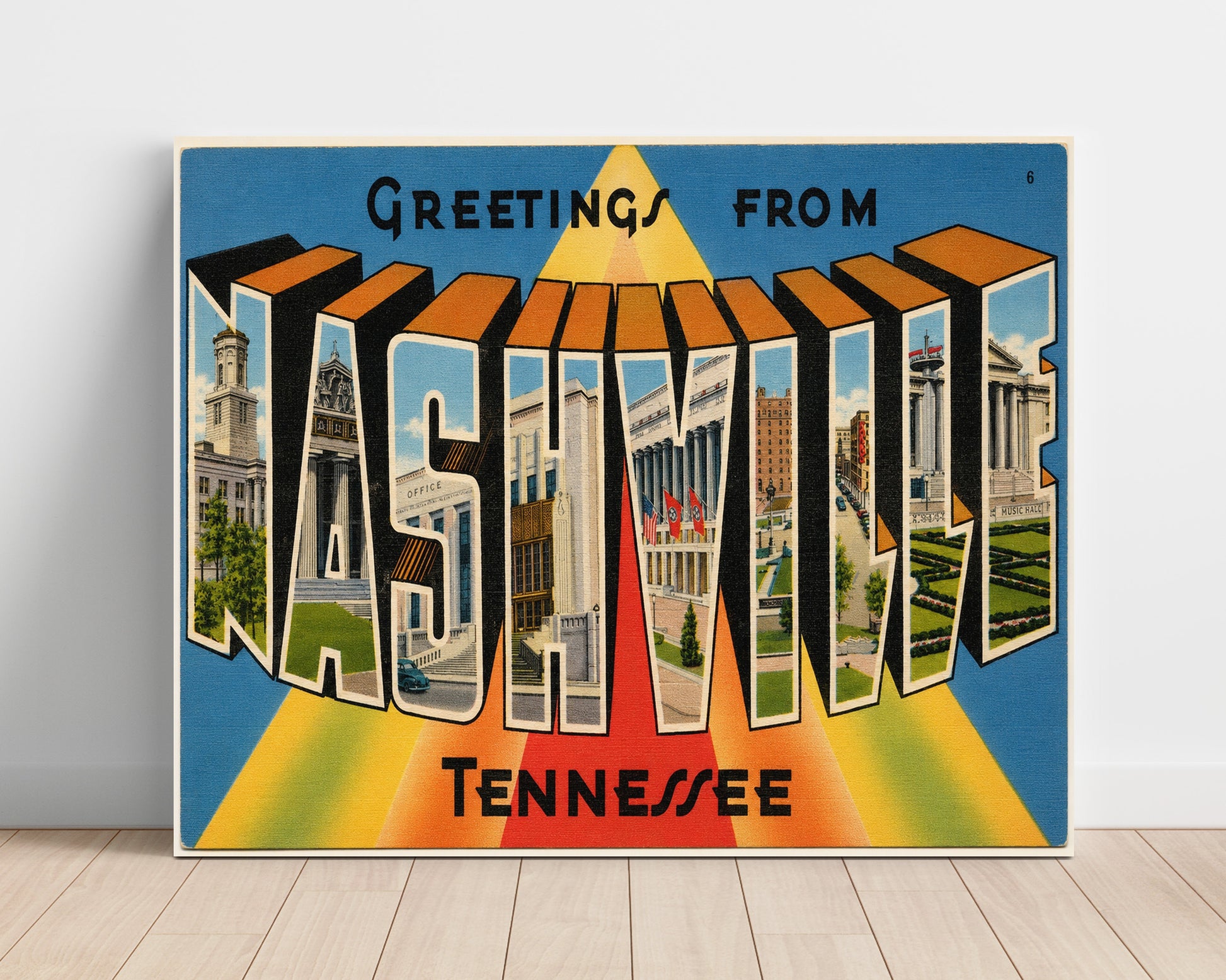 Nashville Tennessee Skyline Vintage Postcard - Vintage American Wall Art Unframed 8x10 in Plastic Sleeve wall art print – unframed decor