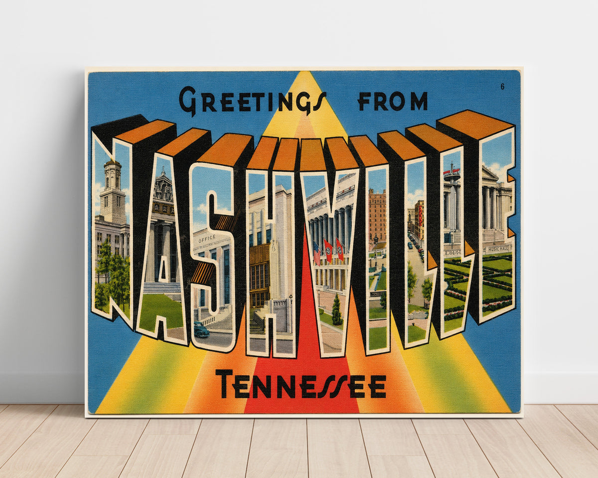 Greetings from Nashville, Tennessee - Skyline 8x10 Unframed Print vintage postcard wall art