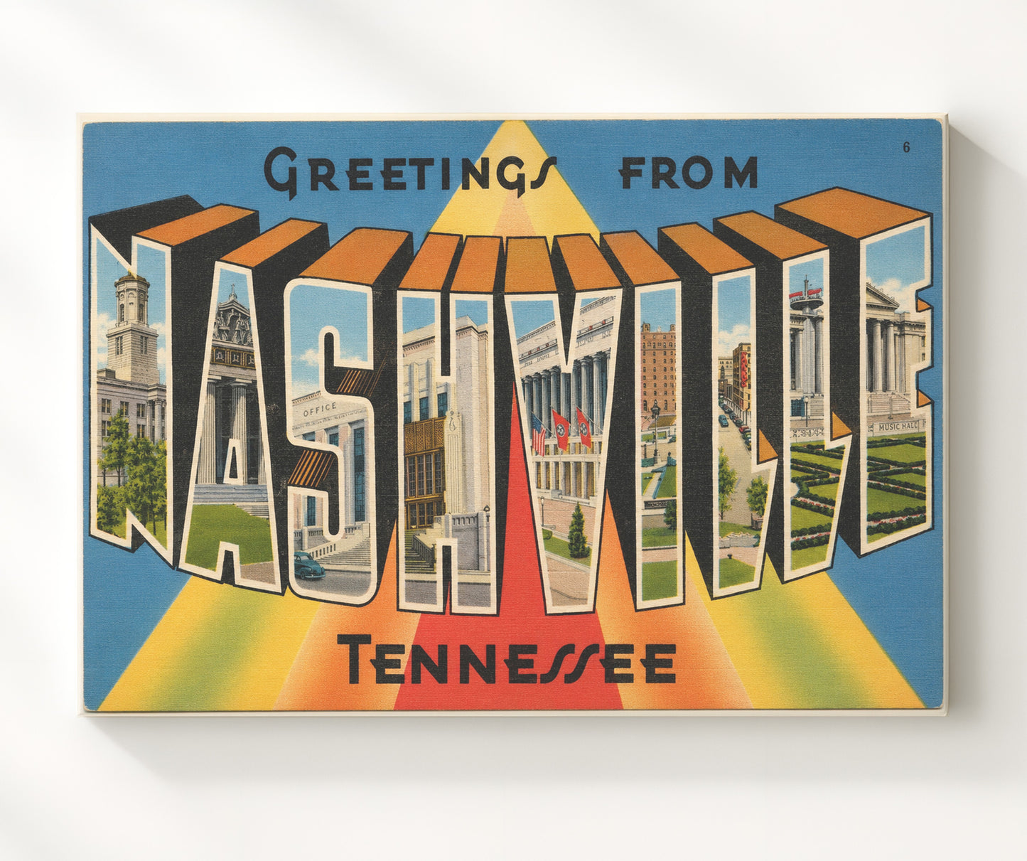 Greetings from Nashville, Tennessee - Skyline 8x10 Canvas vintage postcard wall art