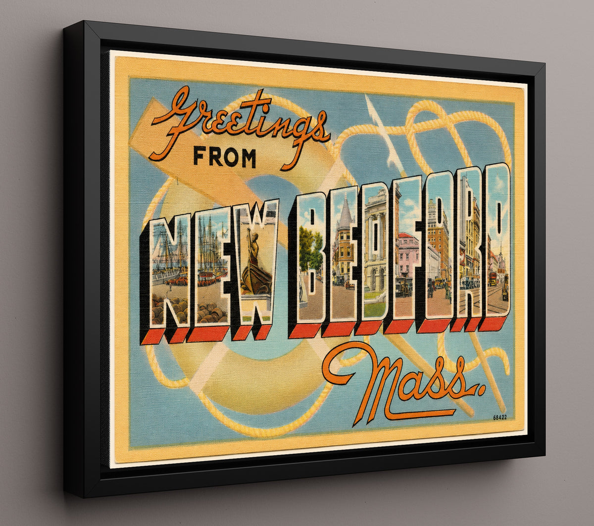 Greetings from New Bedford, Massachusetts 8x10 Framed Canvas vintage postcard wall art