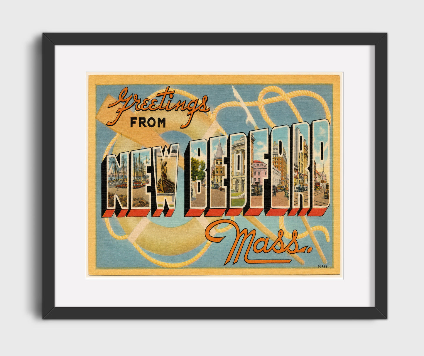 Greetings from New Bedford, Massachusetts 16x20 Gallery Frame vintage postcard wall art