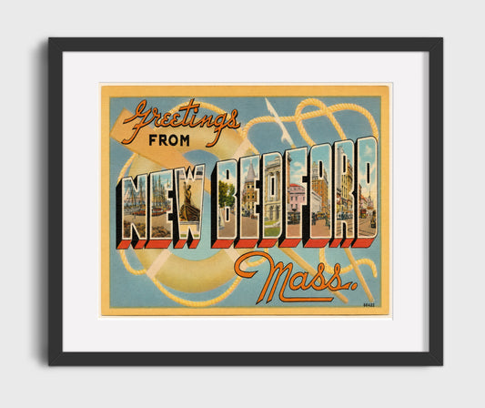Greetings from New Bedford, Massachusetts Postcard - 16x20 Gallery Frame