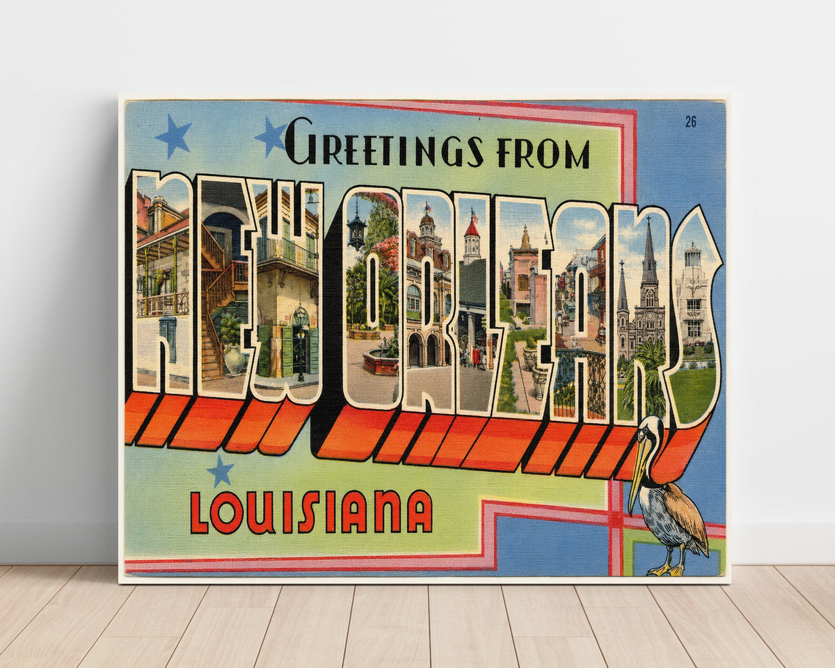 Greetings from New Orleans, Louisiana - French Quarter 8x10 Unframed Print vintage postcard wall art
