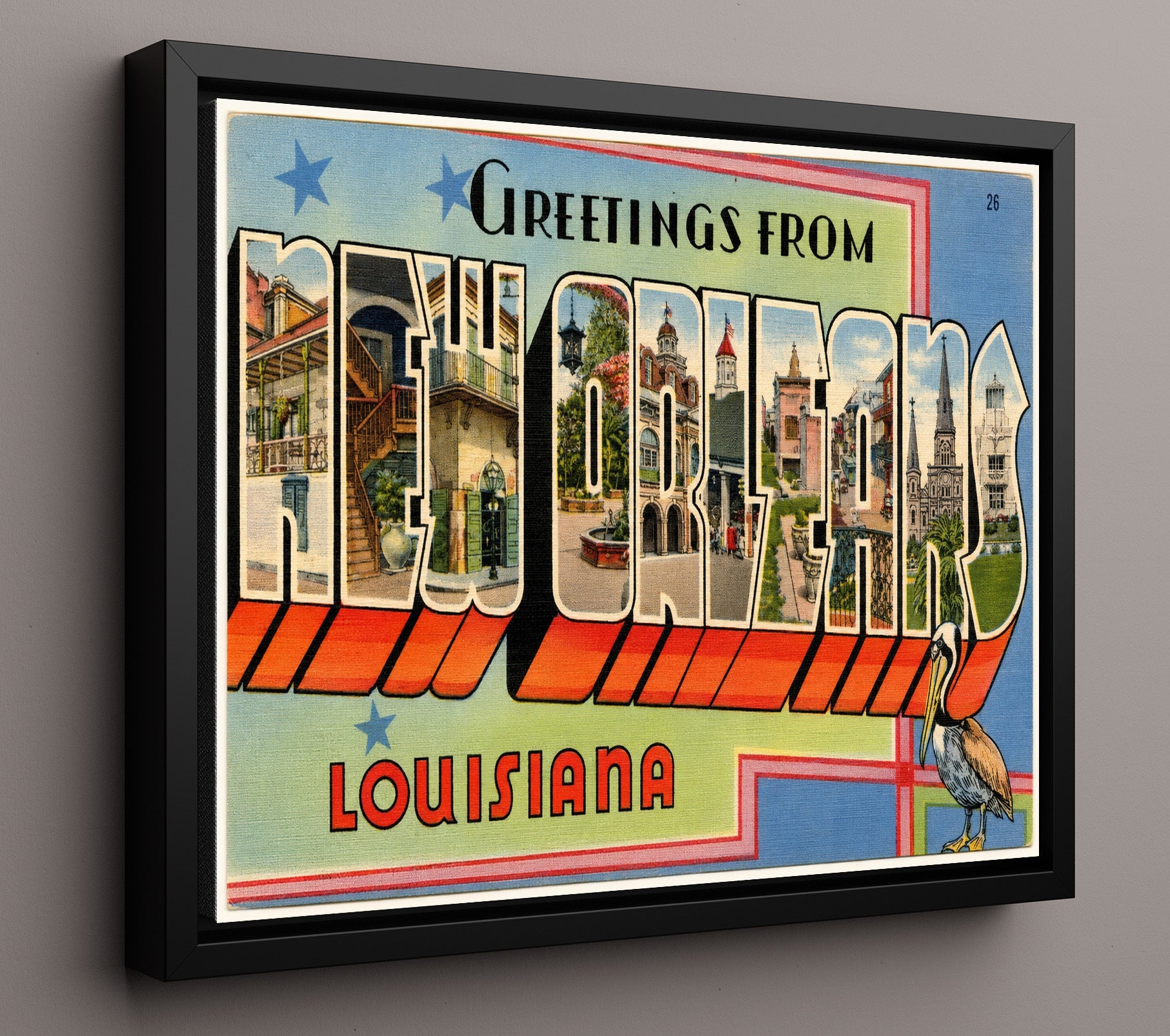 Greetings from New Orleans, Louisiana - French Quarter 8x10 Framed Canvas vintage postcard wall art